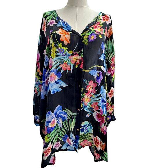 Johnny Was Aruba Maeve Tunic Top Blouse Cover Up Plus 1X **FLAW** - Picture 2 of 8